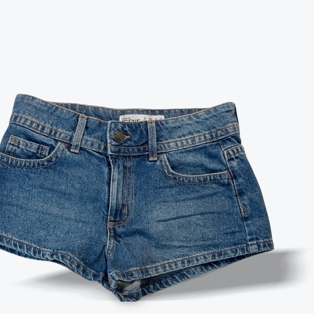Primark Scene Womens Denim Mini Shorts Blue Medium Wash Size 2 Cotton Shorty
